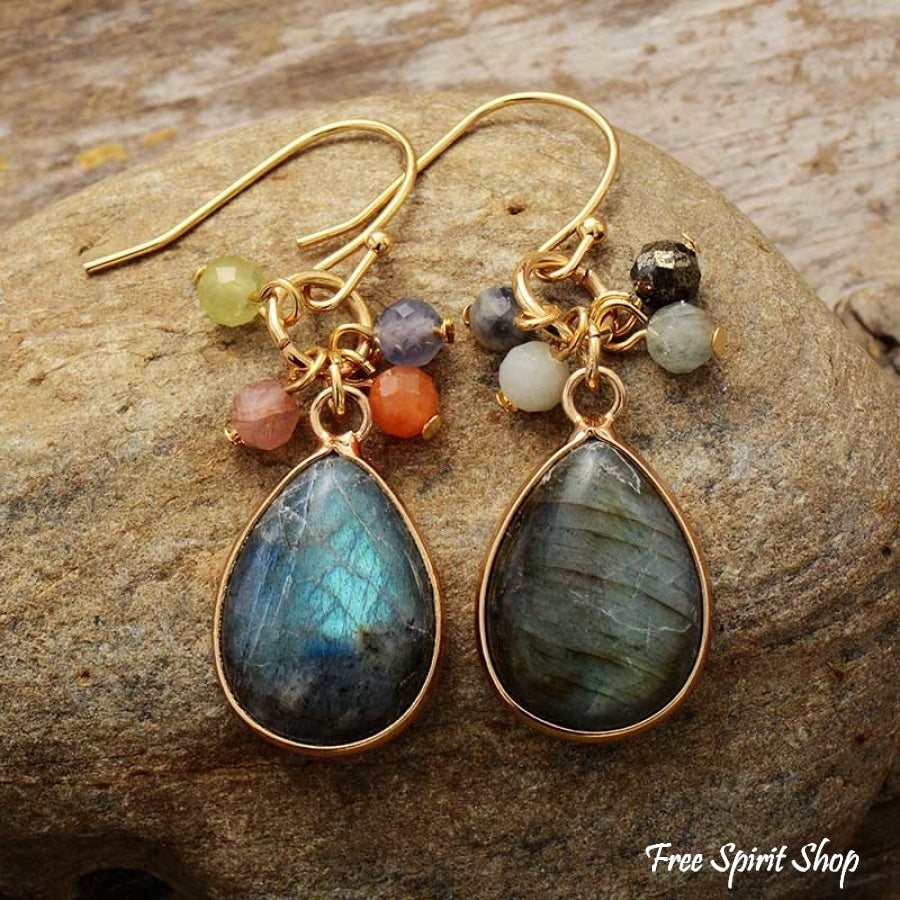 Natural Labradorite & Mixed Beads Drop Earrings - Free Spirit Shop