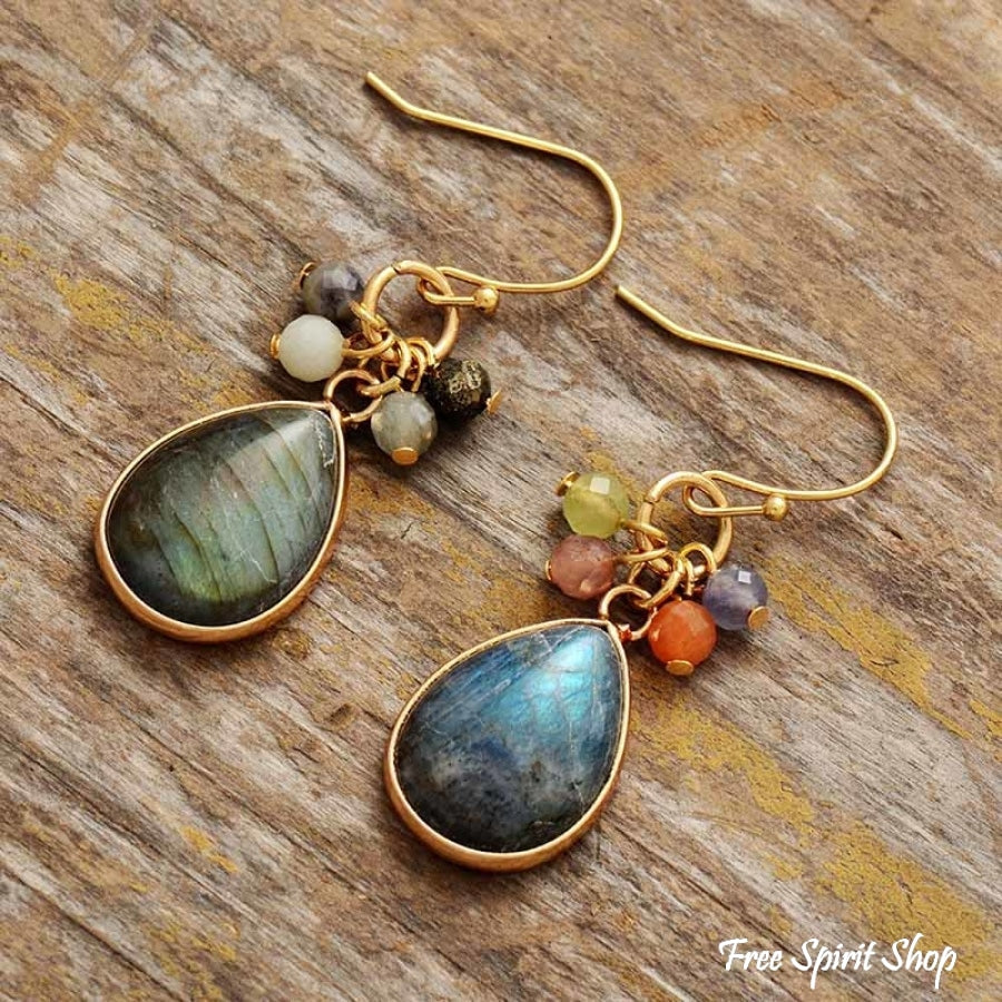 Natural Labradorite & Mixed Beads Drop Earrings - Free Spirit Shop