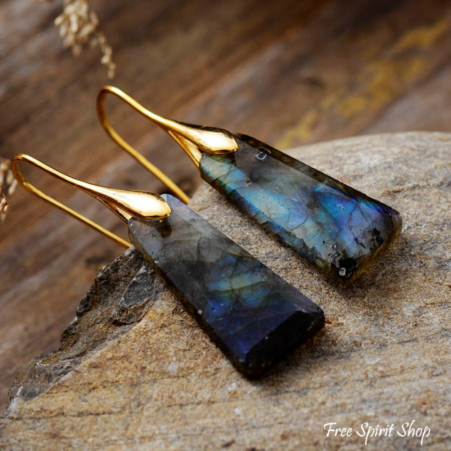 Natural Labradorite Pyramid Earrings - Free Spirit Shop