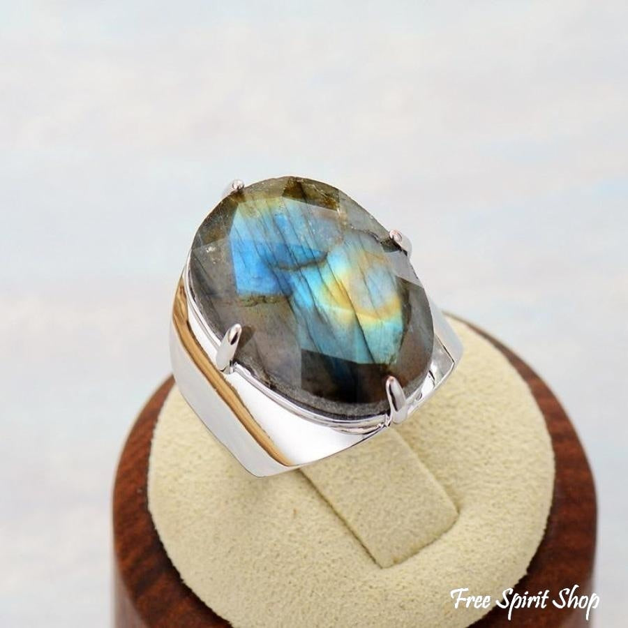 Natural Labradorite Silver Cuff Ring - Free Spirit Shop