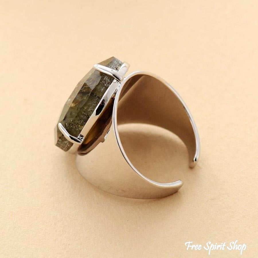 Natural Labradorite Silver Cuff Ring - Free Spirit Shop