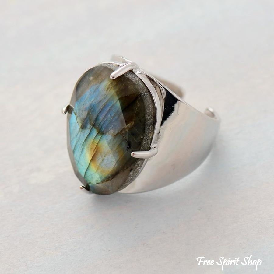 Natural Labradorite Silver Cuff Ring - Free Spirit Shop