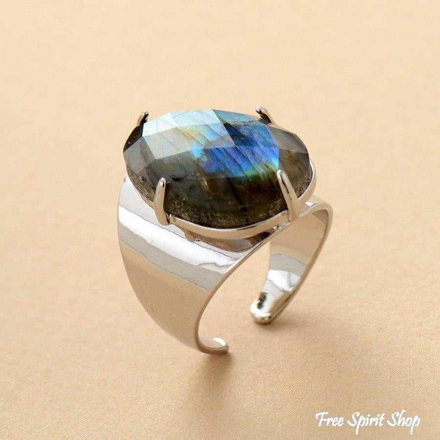 Natural Labradorite Silver Cuff Ring - Free Spirit Shop