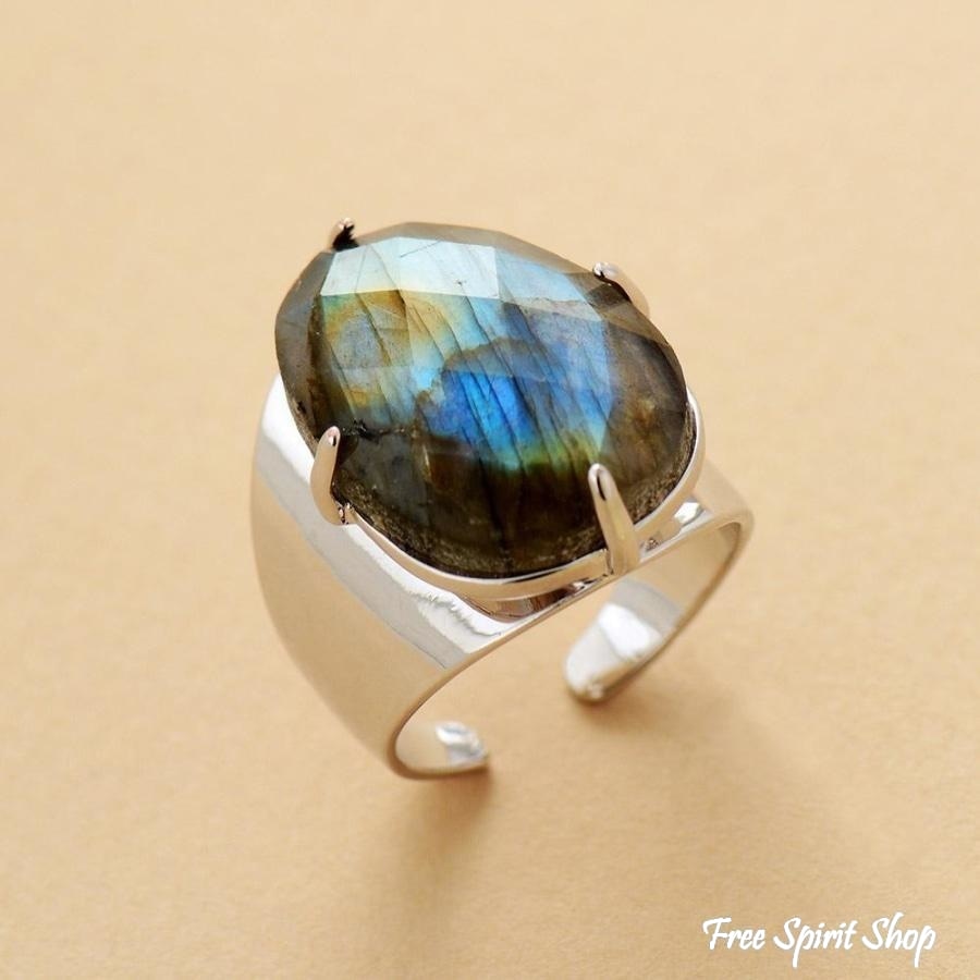 Natural Labradorite Silver Cuff Ring - Free Spirit Shop