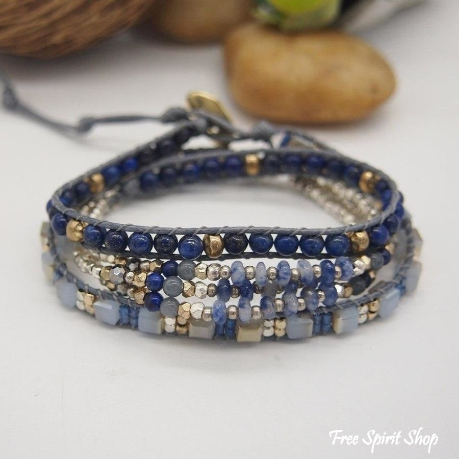 Natural Lapis Lazuli & Blue Aventurine Wrap Bracelet - Free Spirit Shop