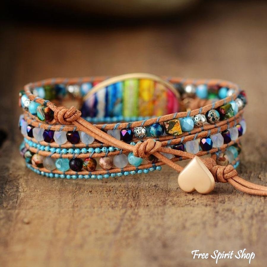 Natural Mix Gemstones & Rainbow Chakra Wrap Bracelet - Free Spirit Shop