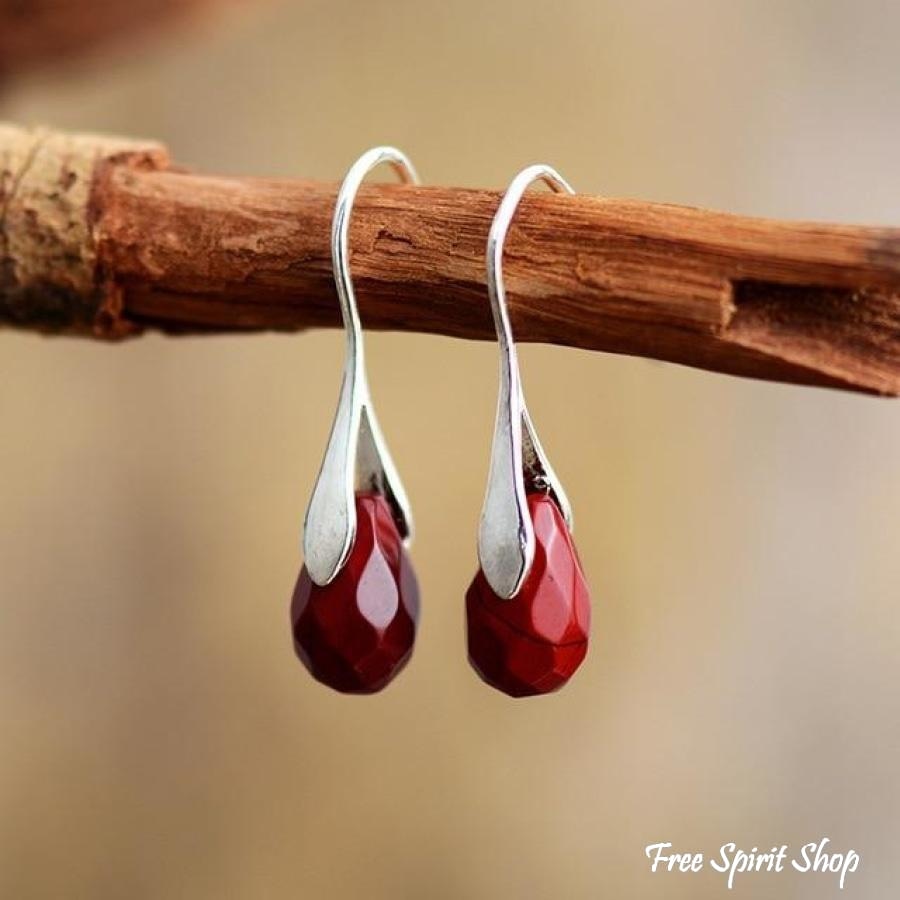 Natural Red Jasper Tear Drop Earrings - Free Spirit Shop