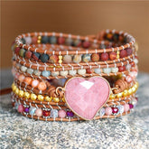 Natural Rhodonite Heart & Jasper Wrap Bracelet - Free Spirit Shop