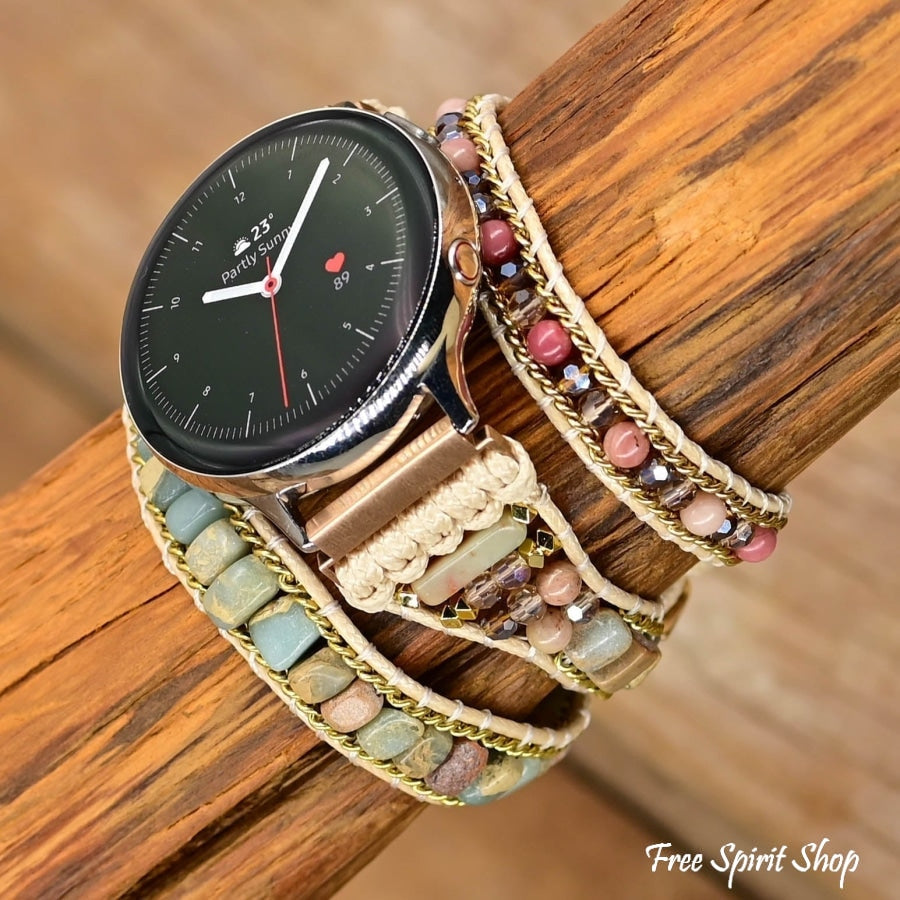 Google Pixel Watch Band With Natural Rhodonite & King Jasper Beads