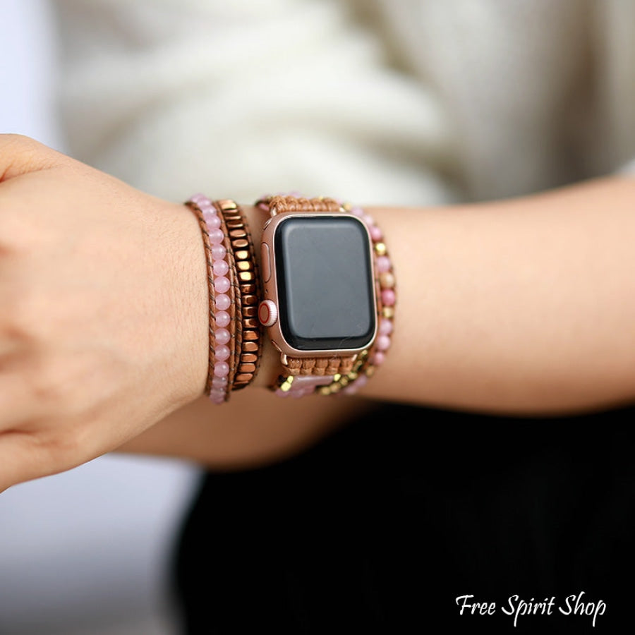 Natural Rhodonite & Rose Quartz Apple Watch Band - Free Spirit Shop