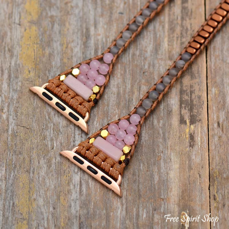 Natural Rhodonite & Rose Quartz Apple Watch Band - Free Spirit Shop