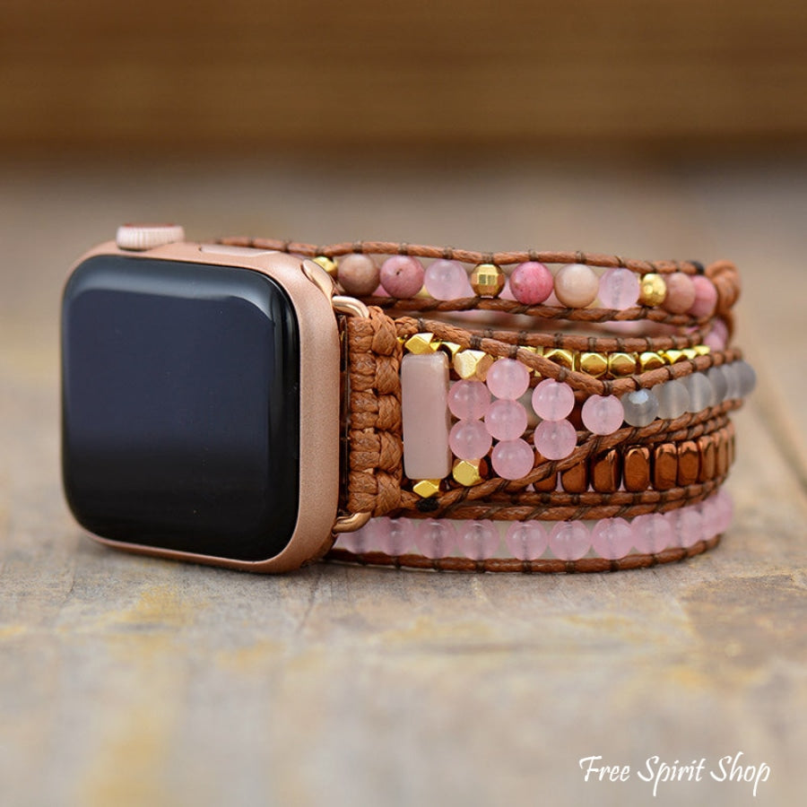 Natural Rhodonite & Rose Quartz Apple Watch Band - Free Spirit Shop