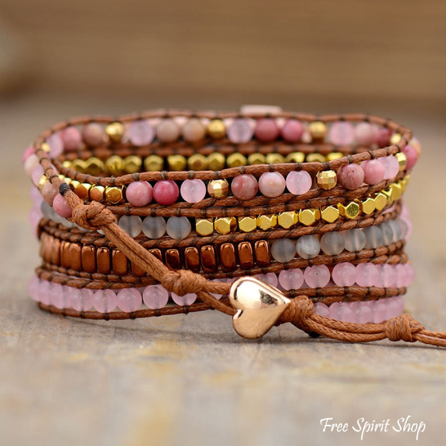 Natural Rhodonite & Rose Quartz Apple Watch Band - Free Spirit Shop