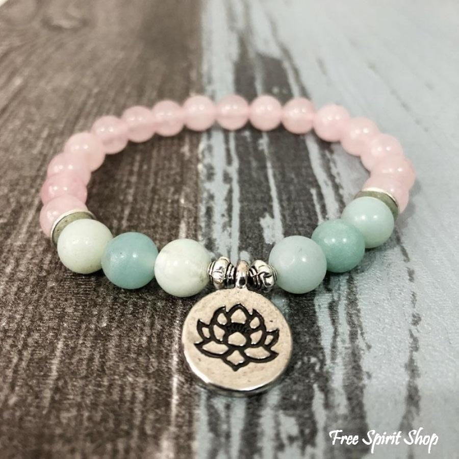 Natural Rose Quartz & Amazonite Gemstone Bead Mala Bracelet - Free Spirit Shop