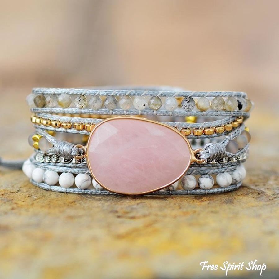 Natural Rose Quartz Howlite & Rutilated Quartz Wrap Bracelet - Free Spirit Shop
