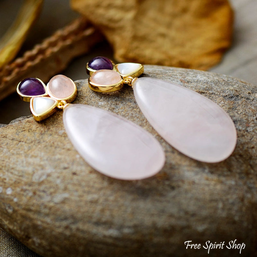 Natural Rose Quartz & Opal Earrings - Free Spirit Shop