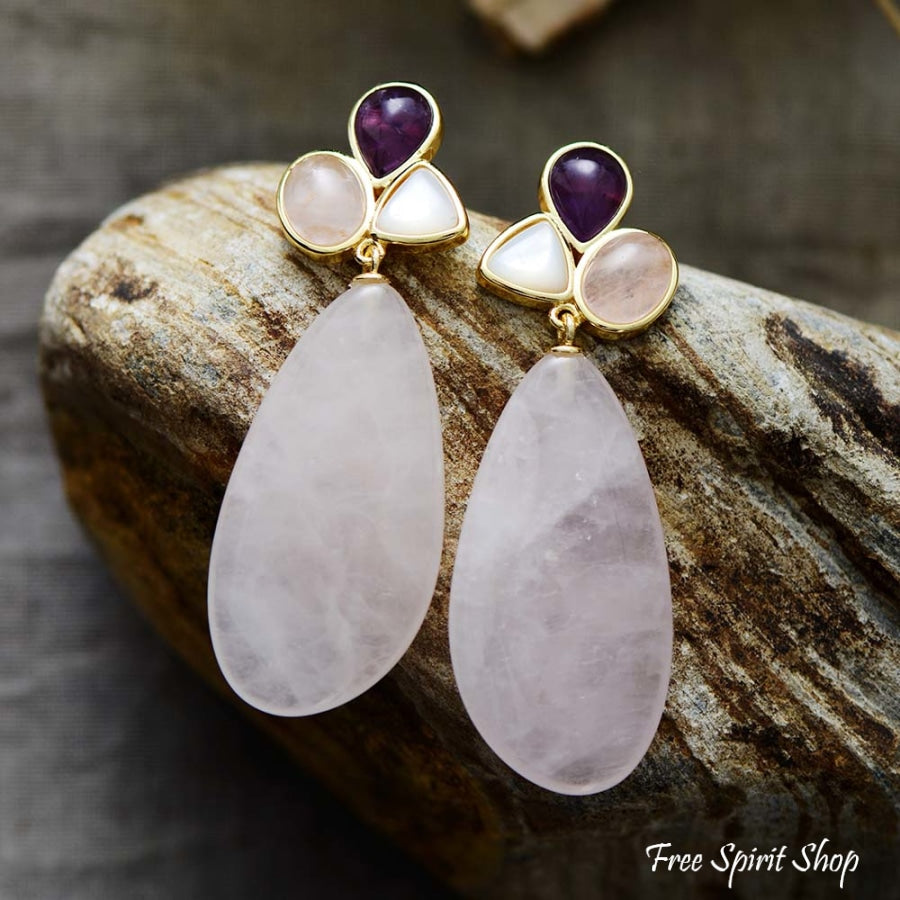 Natural Rose Quartz & Opal Earrings - Free Spirit Shop