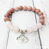 Natural Rose Quartz & Rhodonite Lotus Bead Bracelet - Free Spirit Shop