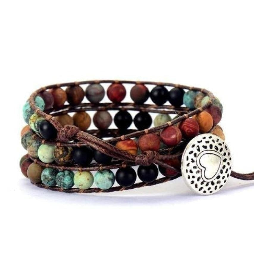 Natural Semi-Precious Gemstones "LOVE" Leather Wrap Bracelet - Free Spirit Shop