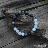 Natural Snowflake Obsidian & Aquamarine Bead Bracelet / Necklace - Free Spirit Shop