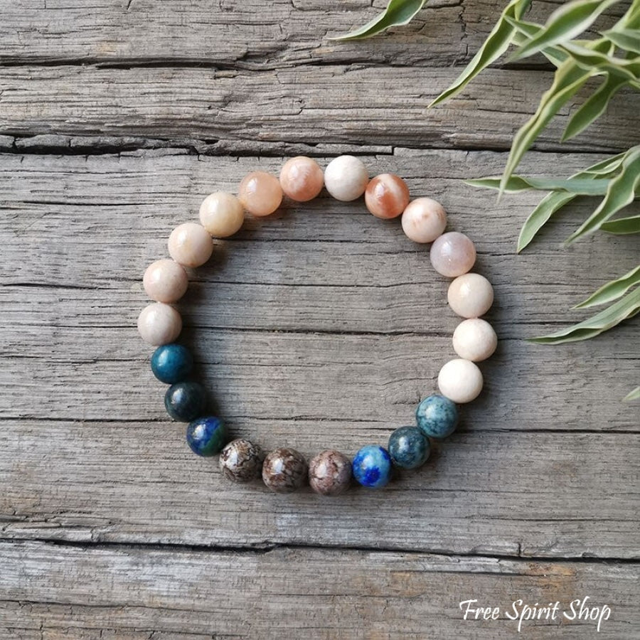 Natural Sunstone & Chrysocolla Bead Bracelet - Free Spirit Shop