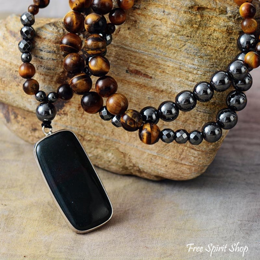 Natural Tiger Eye Hematite & Black Onyx Bead Necklace - Free Spirit Shop