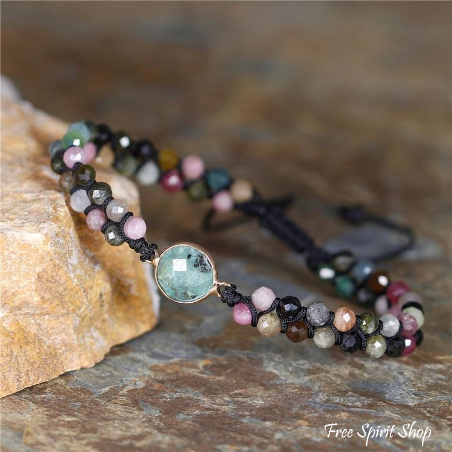 Natural Tourmaline & Indian Agate Adjustable Bead Bracelet