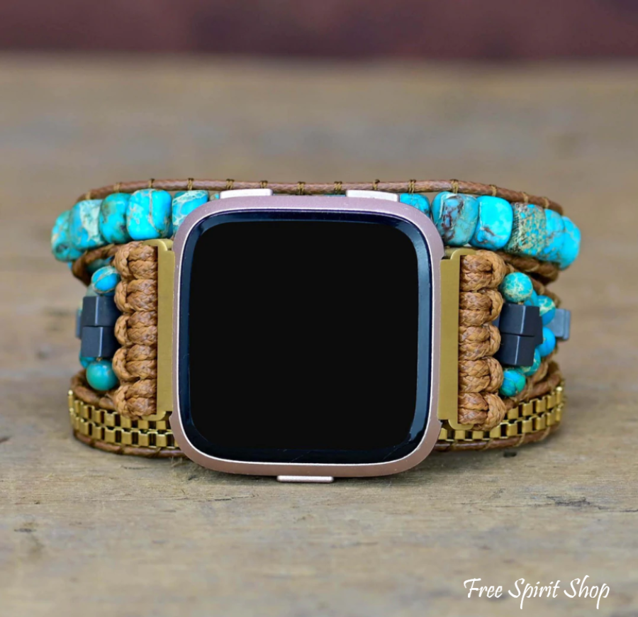 Natural Turquoise Howlite Beaded Fitbit Watch Band - Free Spirit Shop