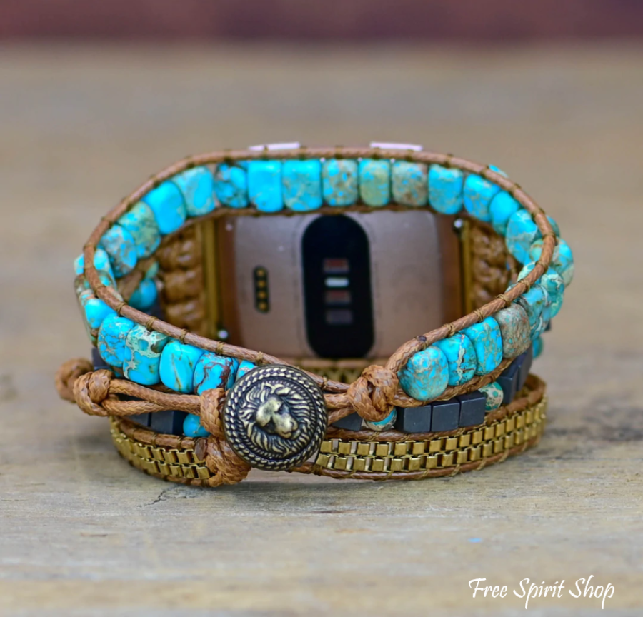 Natural Turquoise Howlite Beaded Fitbit Watch Band - Free Spirit Shop
