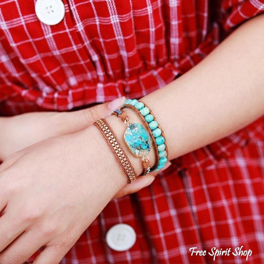 Natural Turquoise Howlite Wrap Bracelet - Free Spirit Shop