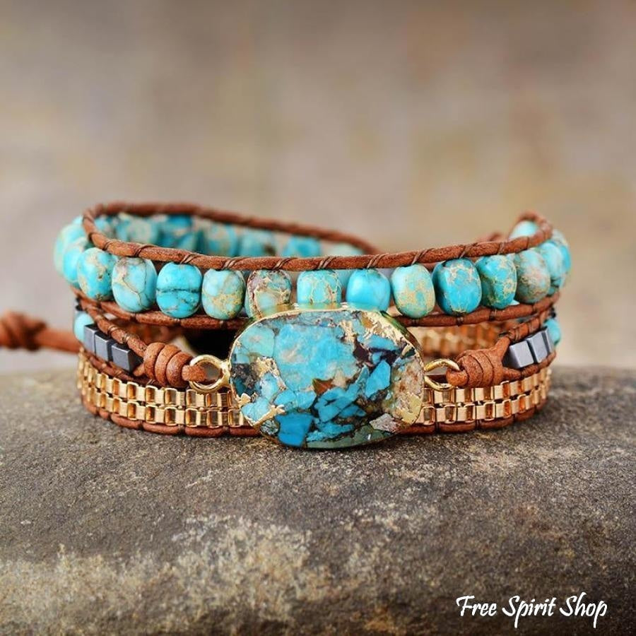 Natural Turquoise Howlite Wrap Bracelet - Free Spirit Shop