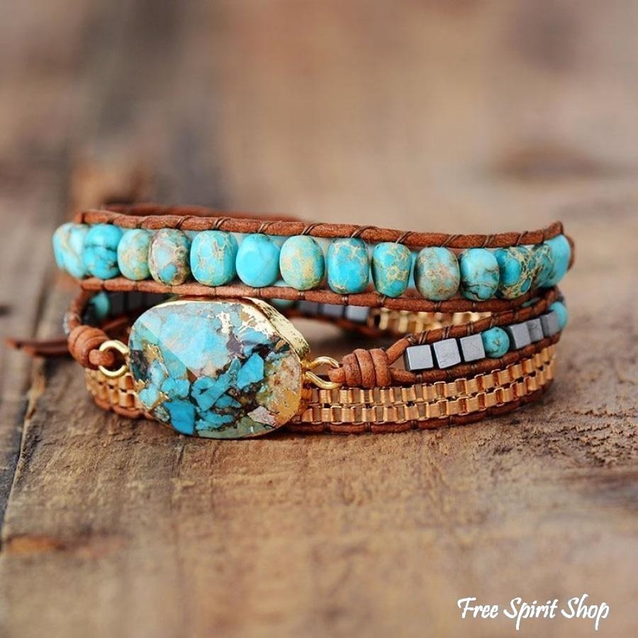 Natural Turquoise Howlite Wrap Bracelet - Free Spirit Shop