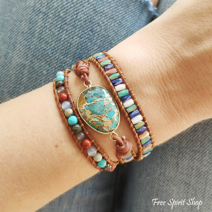 Natural Turquoise & Jasper Wrap Bracelet - Free Spirit Shop