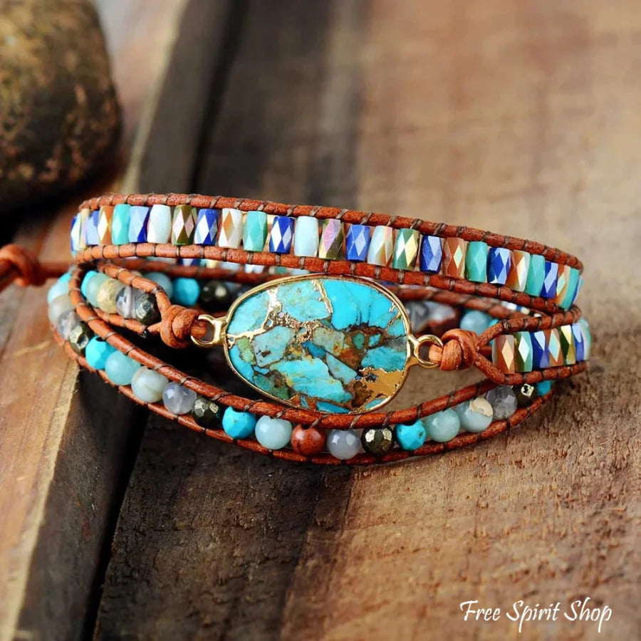 Natural Turquoise & Jasper Wrap Bracelet - Free Spirit Shop