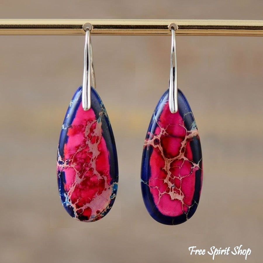 Pink & Navy Blue Imperial Jasper Earrings - Free Spirit Shop