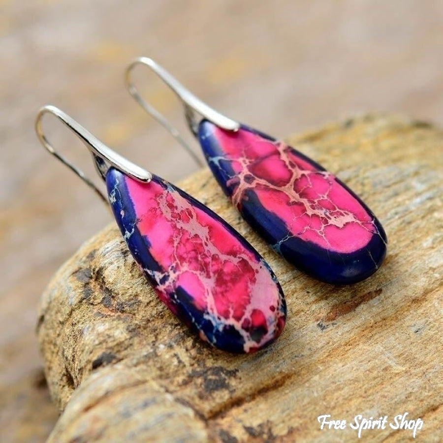 Pink & Navy Blue Imperial Jasper Earrings - Free Spirit Shop