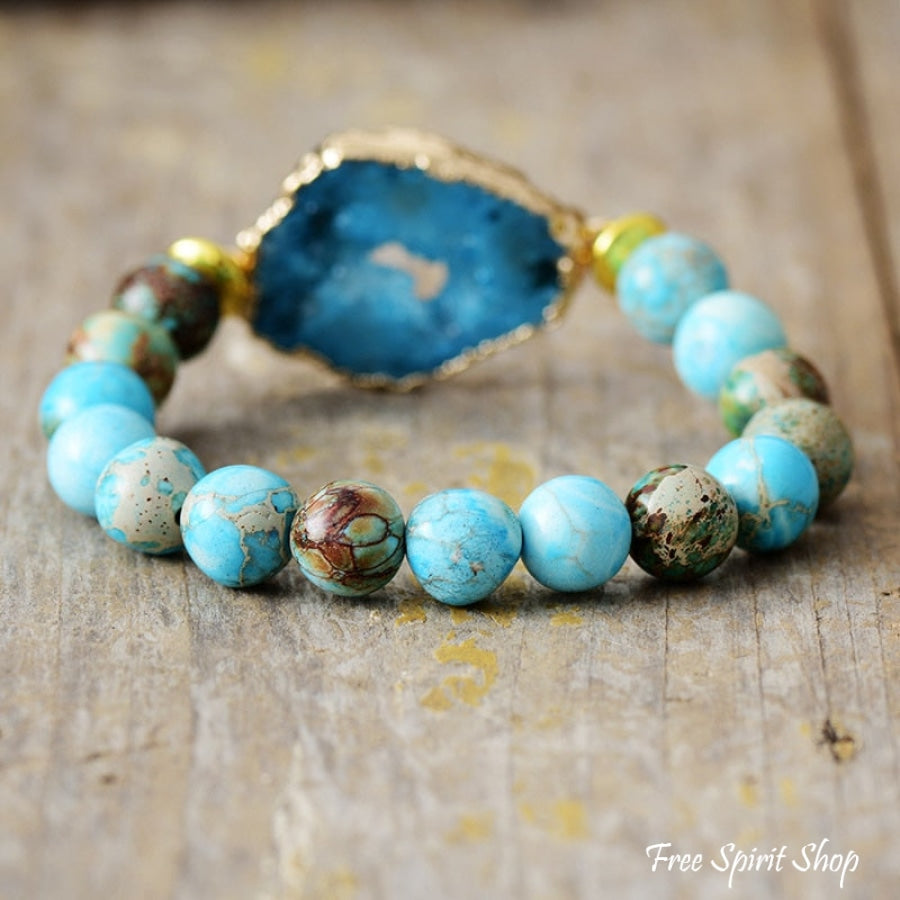 Turquoise Howlite & Druzy Bead Bracelet - Free Spirit Shop