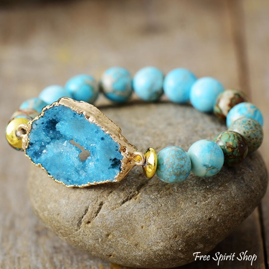 Turquoise Howlite & Druzy Bead Bracelet - Free Spirit Shop
