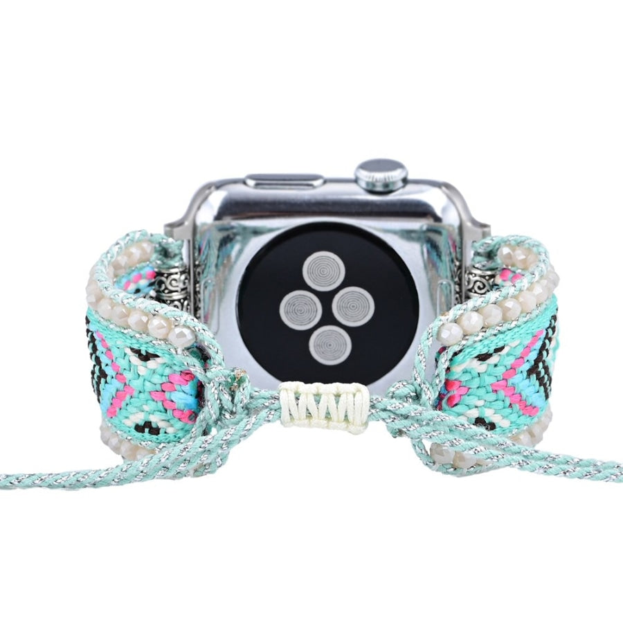Turquoise & Pink Braided Woven Nylon Adjustable Apple Watch Band
