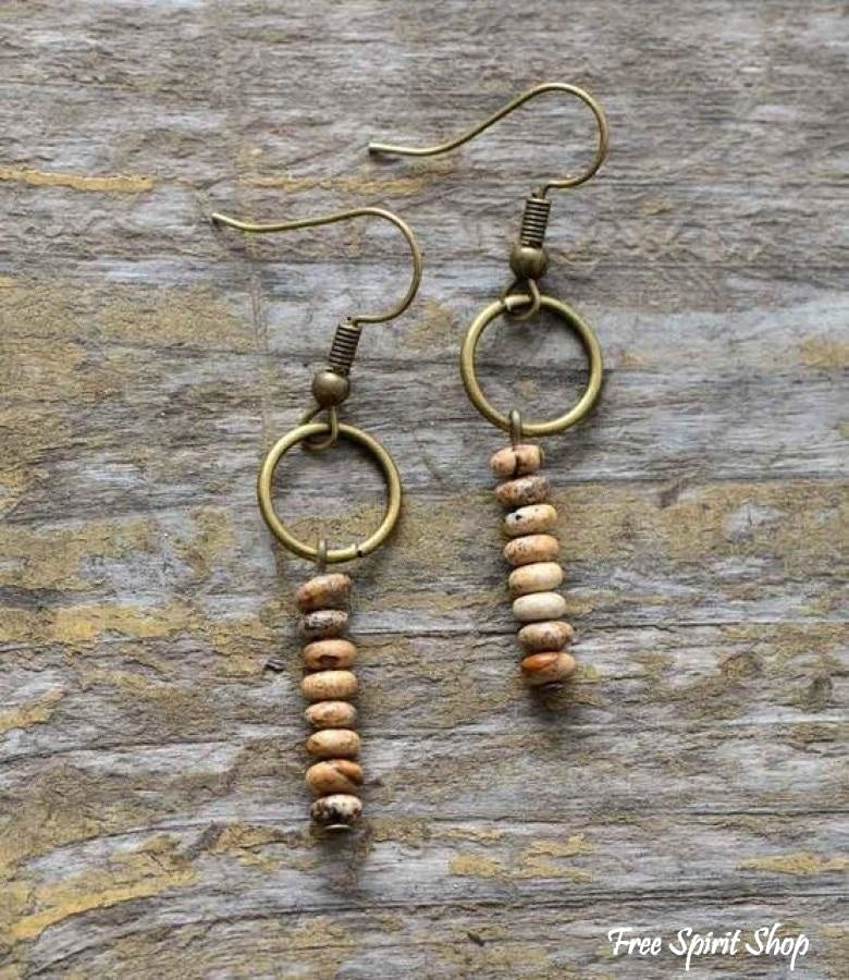Vintage Natural Jasper Stone Ethnic Circle Earrings - Free Spirit Shop