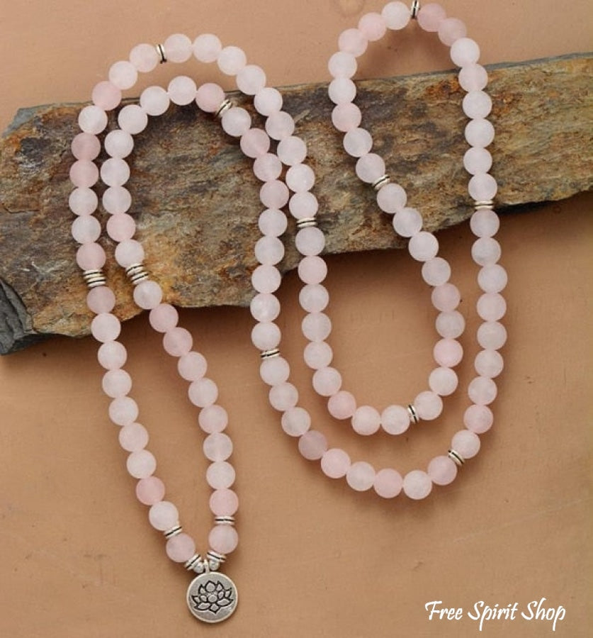 108 Frosted Rose Quartz Mala Bead Bracelet - Free Spirit Shop