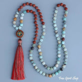 108 Natural Amazonite & Red Stone Bead Mala Prayer - Free Spirit Shop