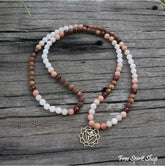108 Natural Aventurine Carnelian and Brown Onyx Mala Beads Necklace / Bracelet - Free Spirit Shop