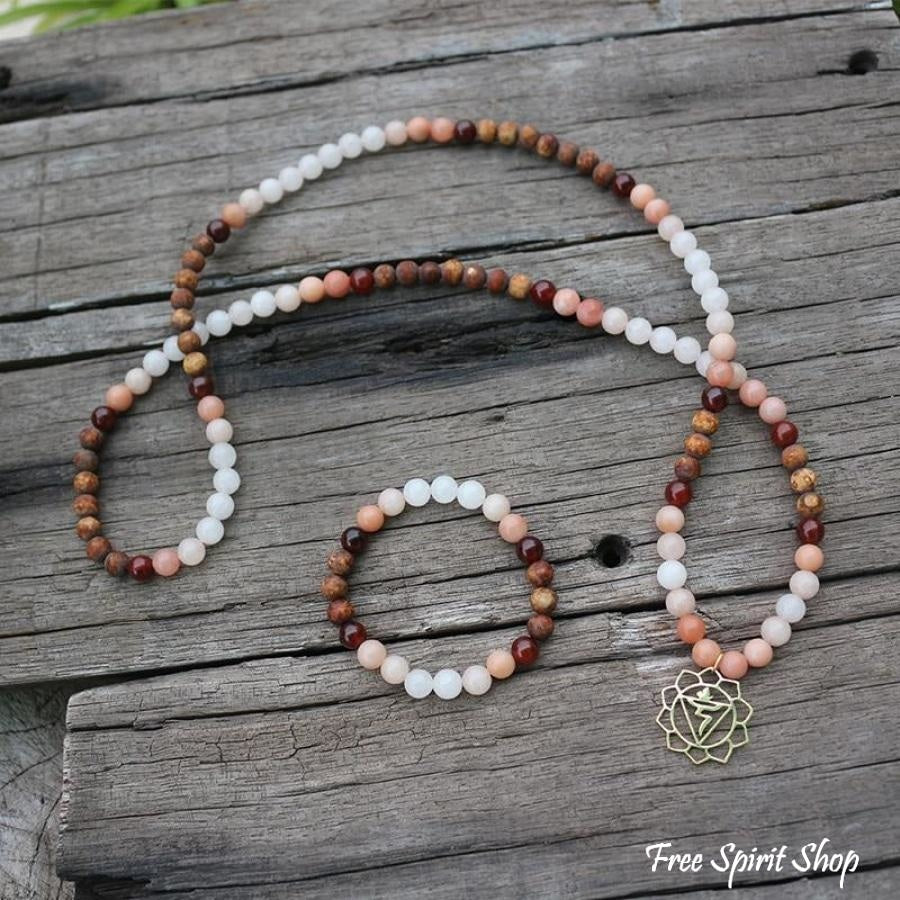 108 Natural Aventurine Carnelian and Brown Onyx Mala Beads Necklace / Bracelet - Free Spirit Shop