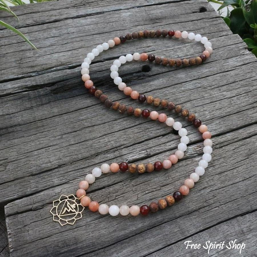 108 Natural Aventurine Carnelian and Brown Onyx Mala Beads Necklace / Bracelet - Free Spirit Shop