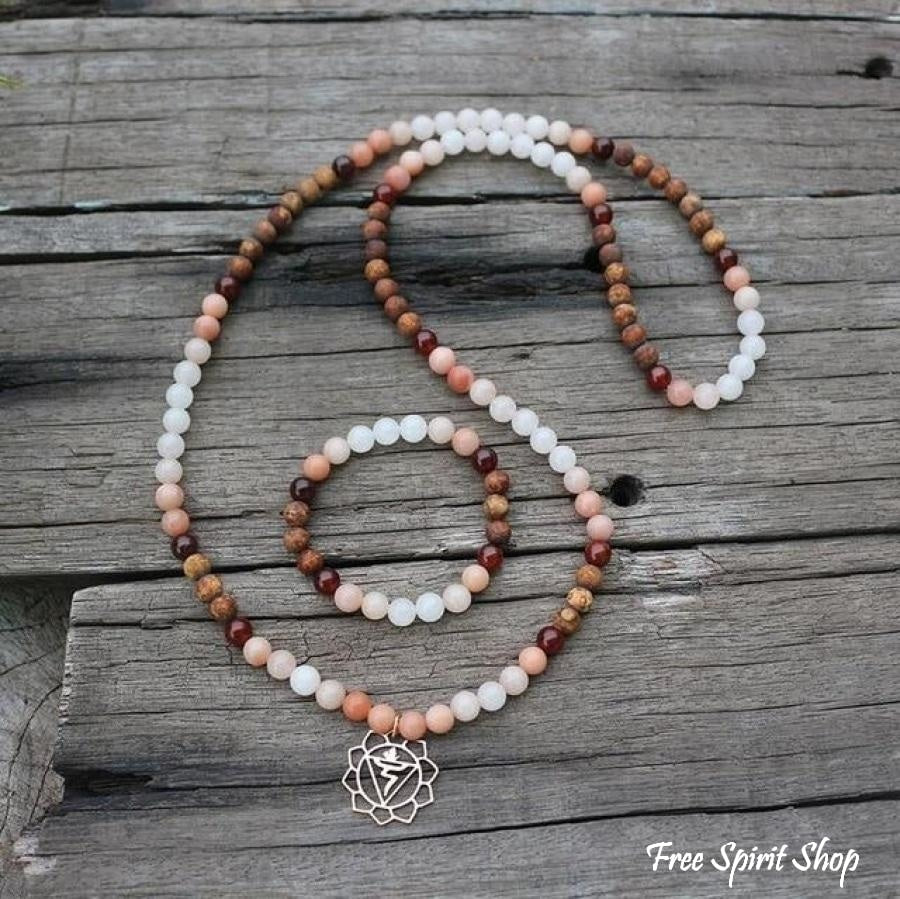 108 Natural Aventurine Carnelian and Brown Onyx Mala Beads Necklace / Bracelet - Free Spirit Shop