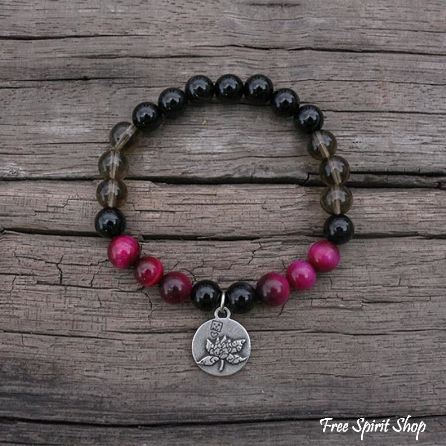 108 Natural Black Onyx Smoky Quartz & Rose Tiger Eye Mala Bead Necklace / Bracelet - Free Spirit Shop