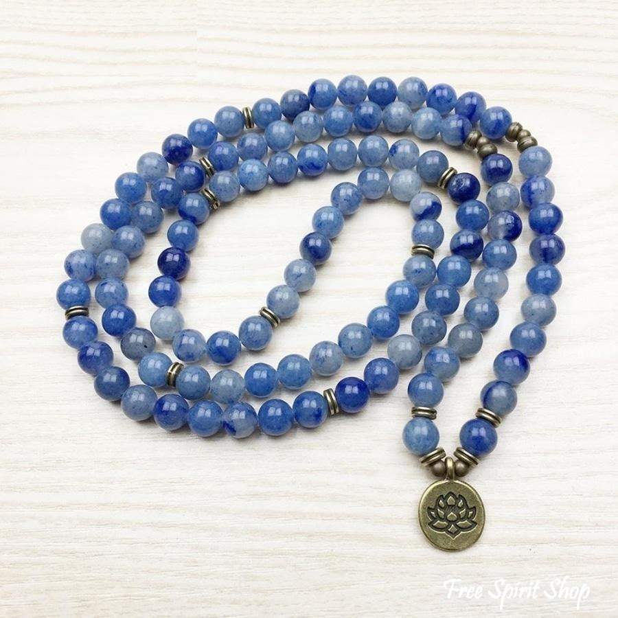 108 Natural Blue Aventurine Stone Mala Prayer Beads Bracelet - Free Spirit Shop