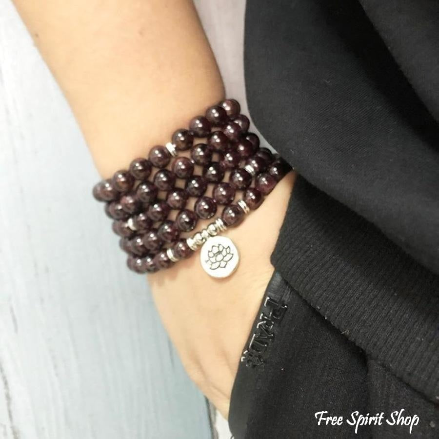 108 Natural Garnet Mala Bead Bracelet - Free Spirit Shop