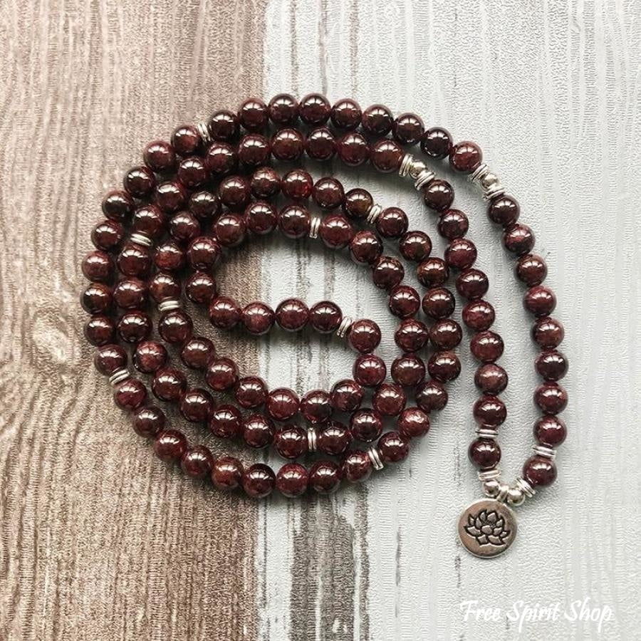108 Natural Garnet Mala Bead Bracelet - Free Spirit Shop